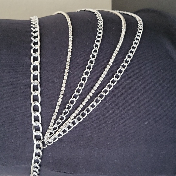Rhinestone Chain & Silver Tone Chain Layered Belt 32" - Picture 3 of 7
